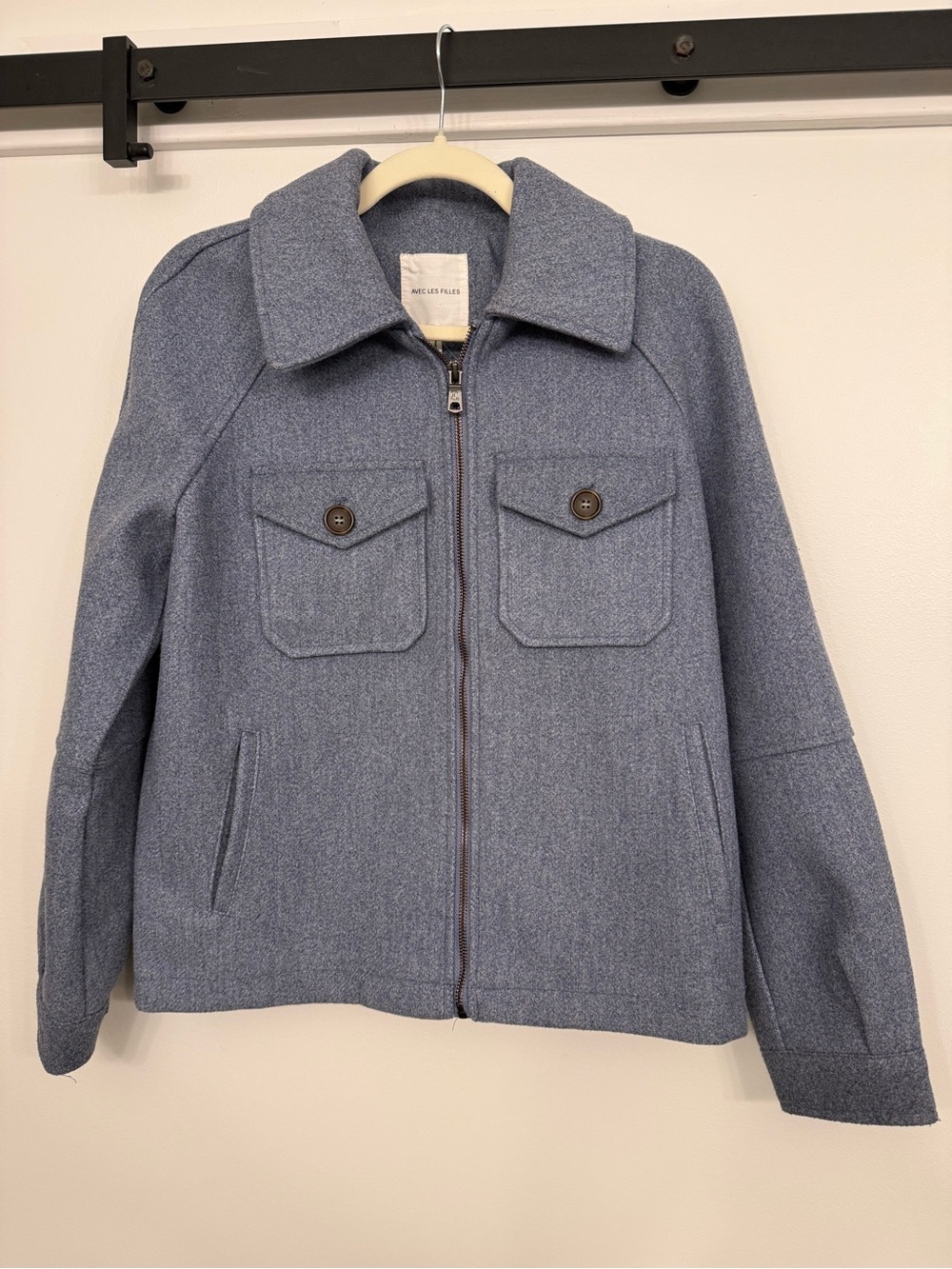 Avec Les Filles Light Blue Wool-Blend Utility Zip Jacket